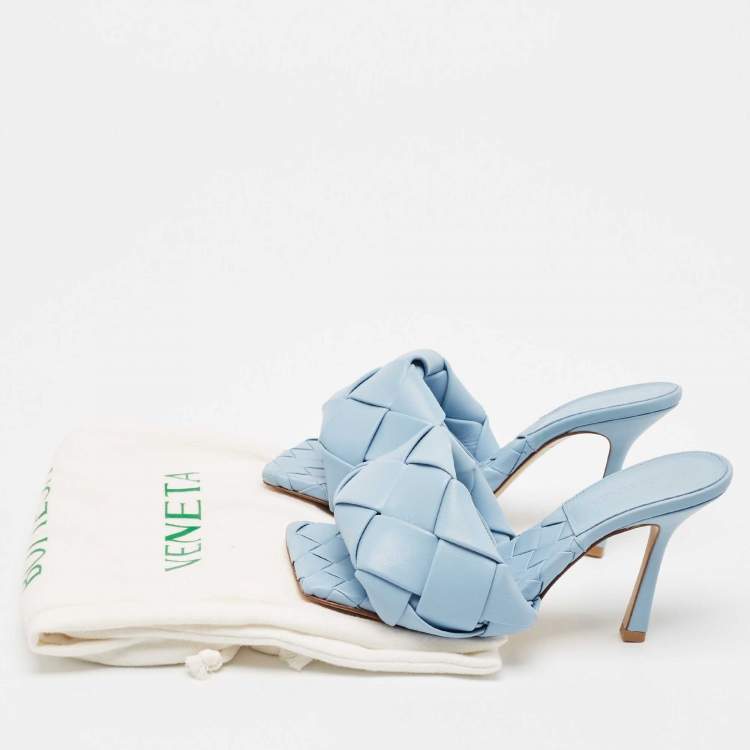 Pre Owned Bottega Veneta Blue Intrecciato Leather Lido Slide Sandals Size 36.5