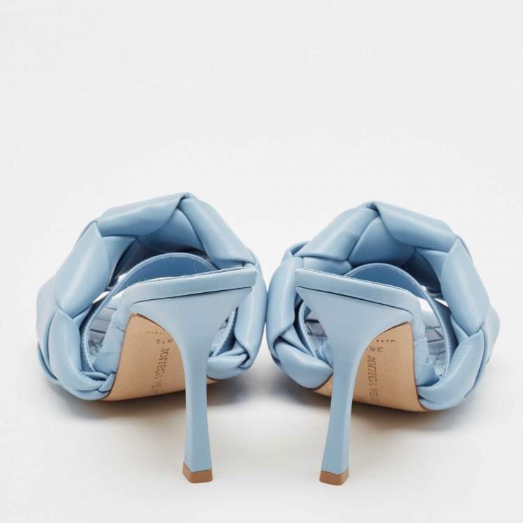 Pre Owned Bottega Veneta Blue Intrecciato Leather Lido Slide Sandals Size 36.5
