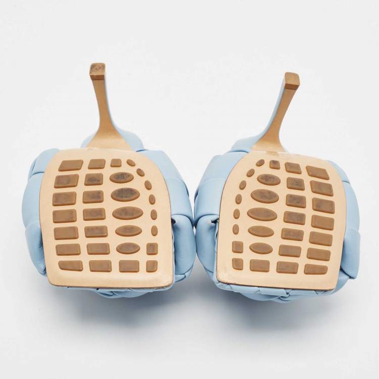 Pre Owned Bottega Veneta Blue Intrecciato Leather Lido Slide Sandals Size 36.5