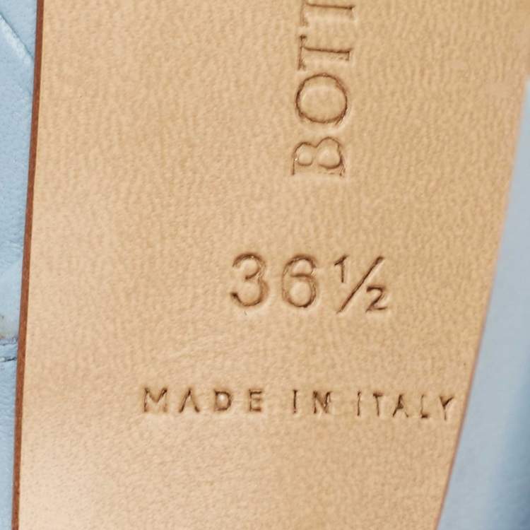 Pre Owned Bottega Veneta Blue Intrecciato Leather Lido Slide Sandals Size 36.5