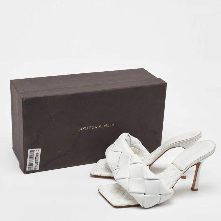 Pre Owned Bottega Veneta White Intrecciato Leather Lido Slide Sandals Size 41