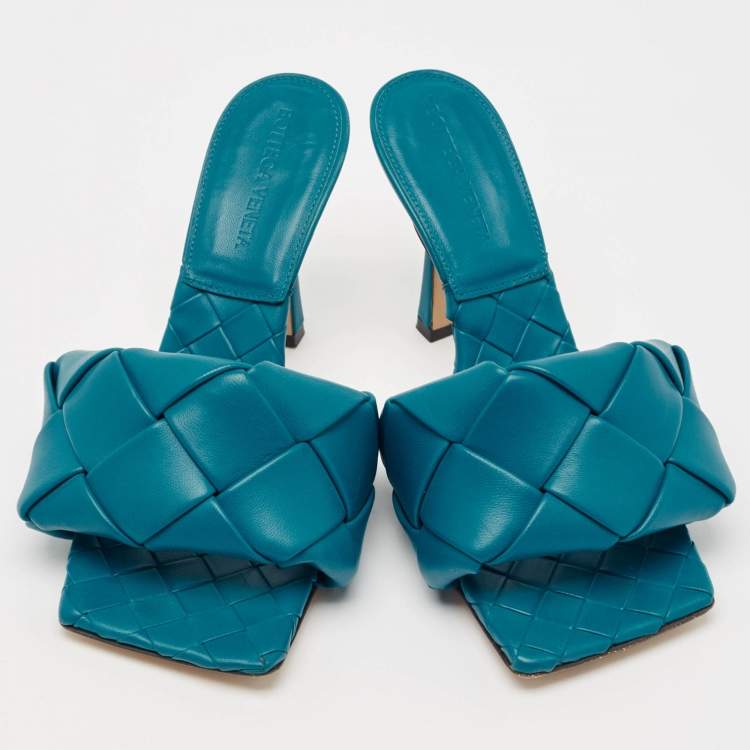 Pre Owned Bottega Veneta Blue Intrecciato Leather Lido Slide Sandals Size 36