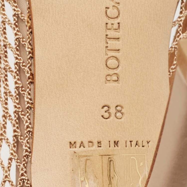 Pre Owned Bottega Veneta Beige Mesh and Leather Chain Stretch Pumps Size 38