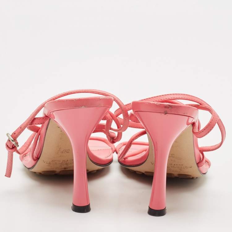 Pre Owned Bottega Veneta Pink Leather Square Toe Ankle Strap Sandals Size 37