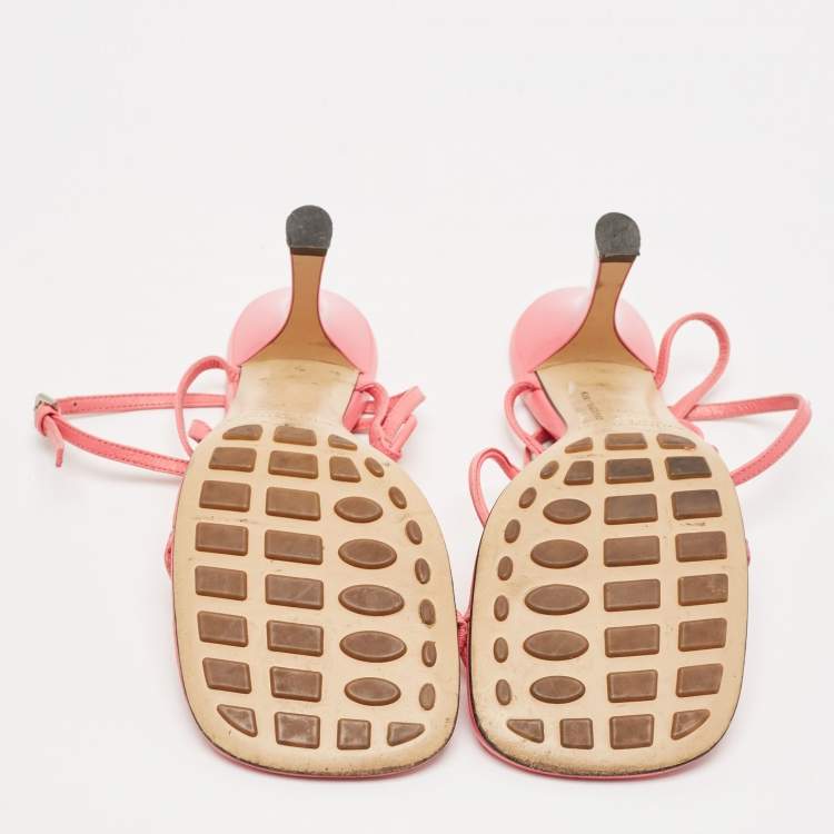Pre Owned Bottega Veneta Pink Leather Square Toe Ankle Strap Sandals Size 37