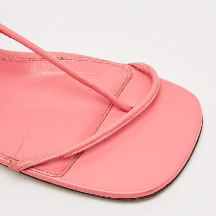 Pre Owned Bottega Veneta Pink Leather Square Toe Ankle Strap Sandals Size 37