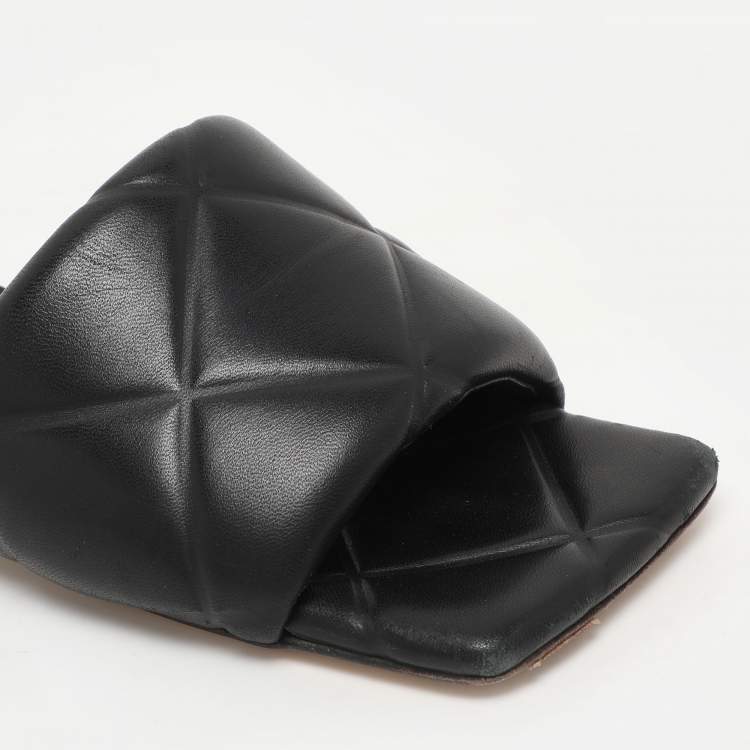 Pre Owned Bottega Veneta Black Leather Lido Flats Size 37