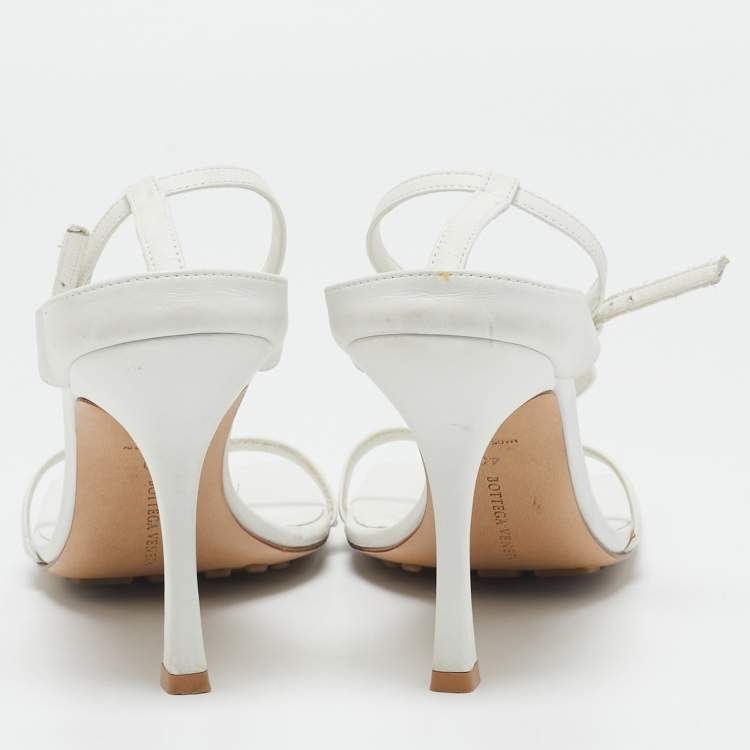 Pre Owned Bottega Veneta White Leather Stretch Ankle Strap Sandals Size 40