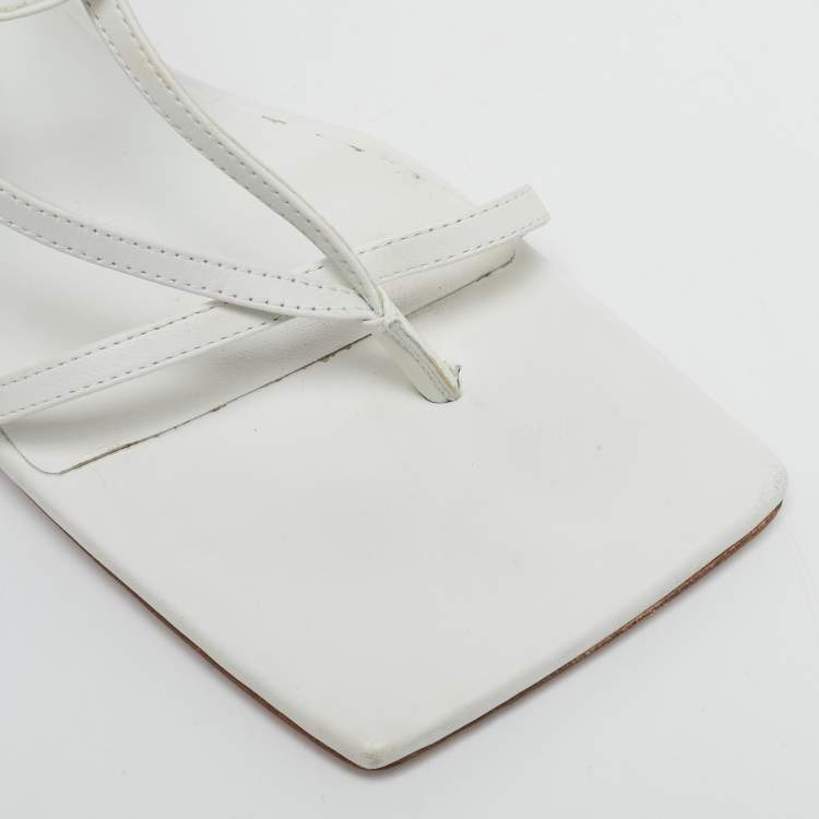 Pre Owned Bottega Veneta White Leather Stretch Ankle Strap Sandals Size 40