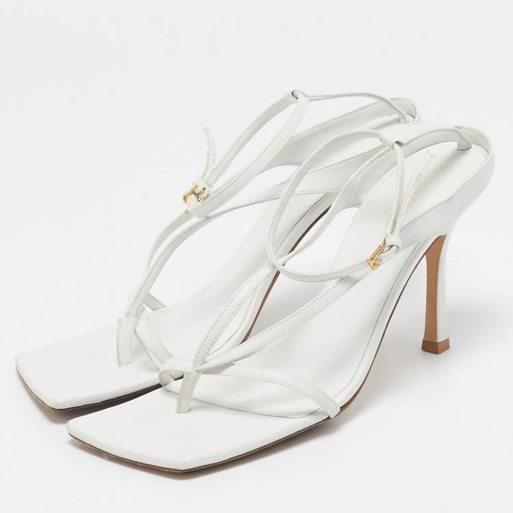 Pre Owned Bottega Veneta White Leather Stretch Ankle Strap Sandals Size 40