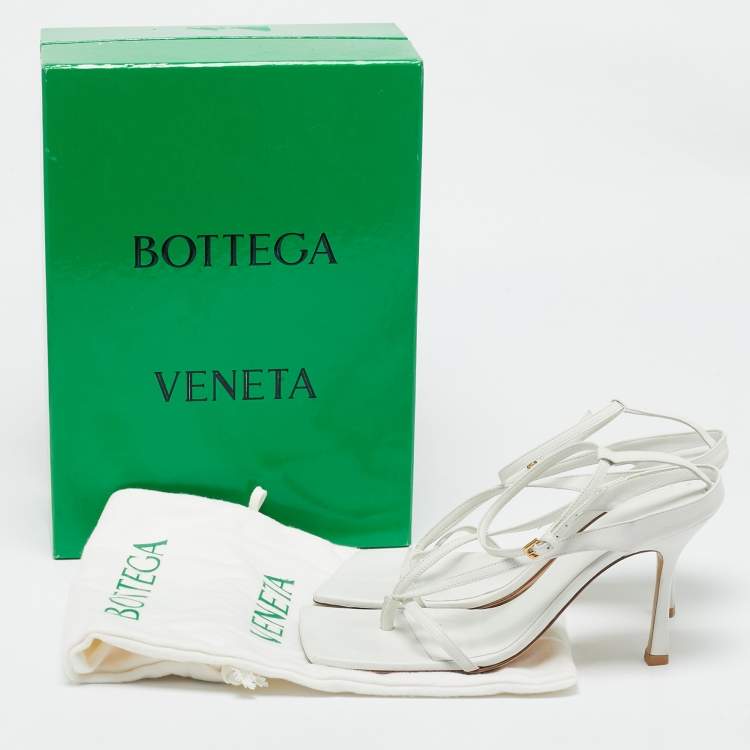 Pre Owned Bottega Veneta White Leather Stretch Ankle Strap Sandals Size 40