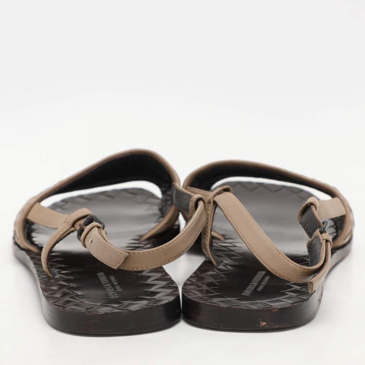 Pre Owned Bottega Veneta Beige Intrecciato Leather Calvados Slingback Flat Sandals Size 38