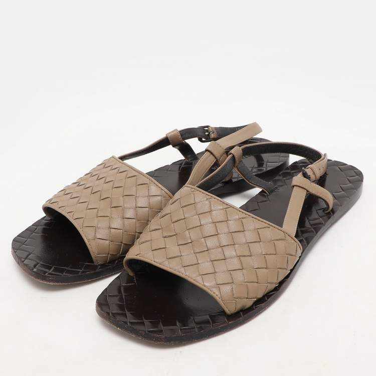 Pre Owned Bottega Veneta Beige Intrecciato Leather Calvados Slingback Flat Sandals Size 38