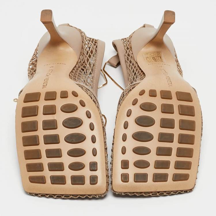 Pre Owned Bottega Veneta Beige Mesh and Leather Chain Stretch Pumps Size 36