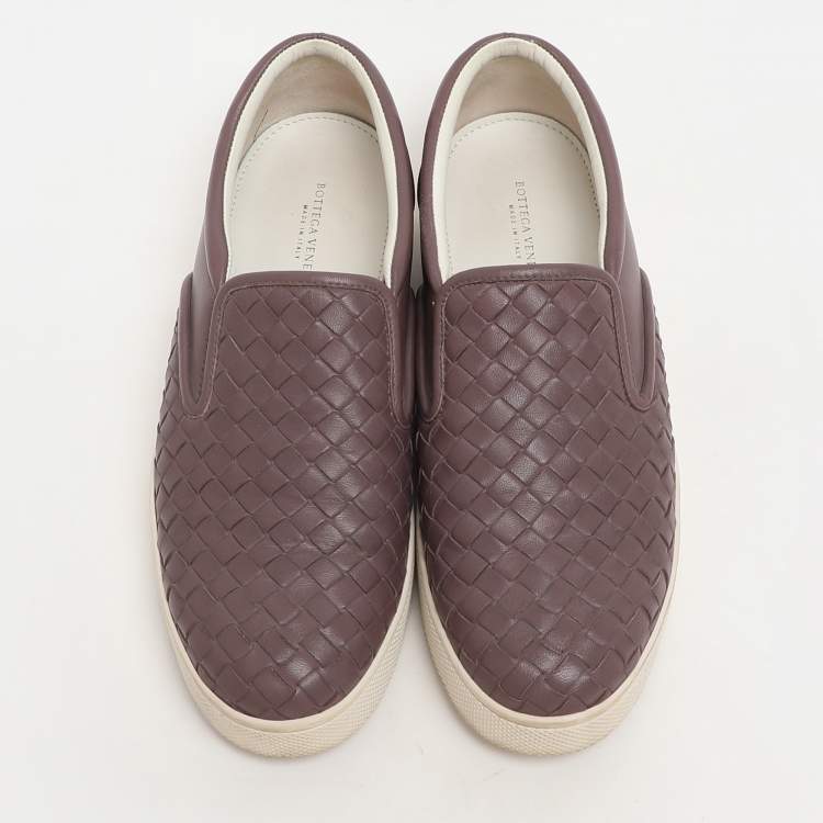 Pre Owned Bottega Veneta Mauve Intrecciato Leather Dodger Slip on Sneakers Size 37