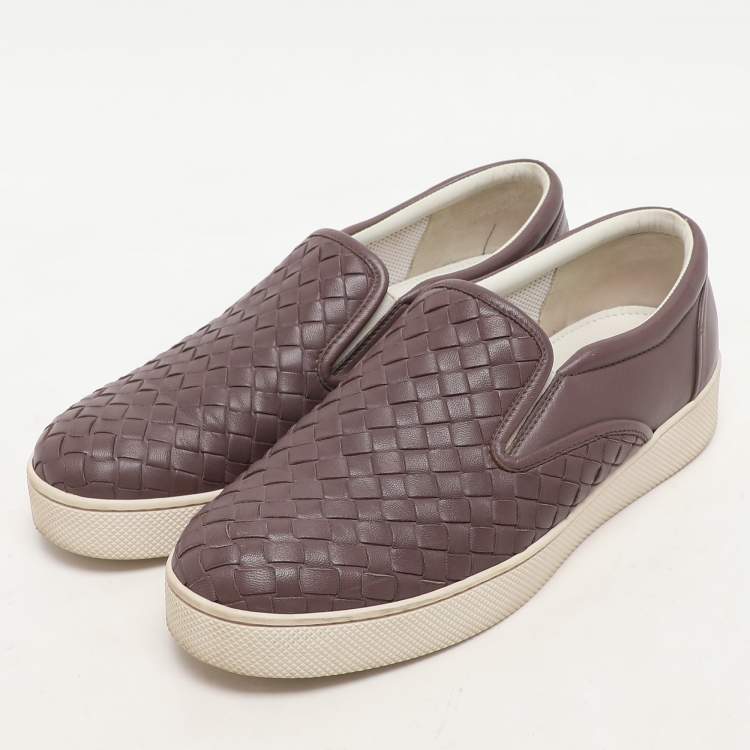 Pre Owned Bottega Veneta Mauve Intrecciato Leather Dodger Slip on Sneakers Size 37
