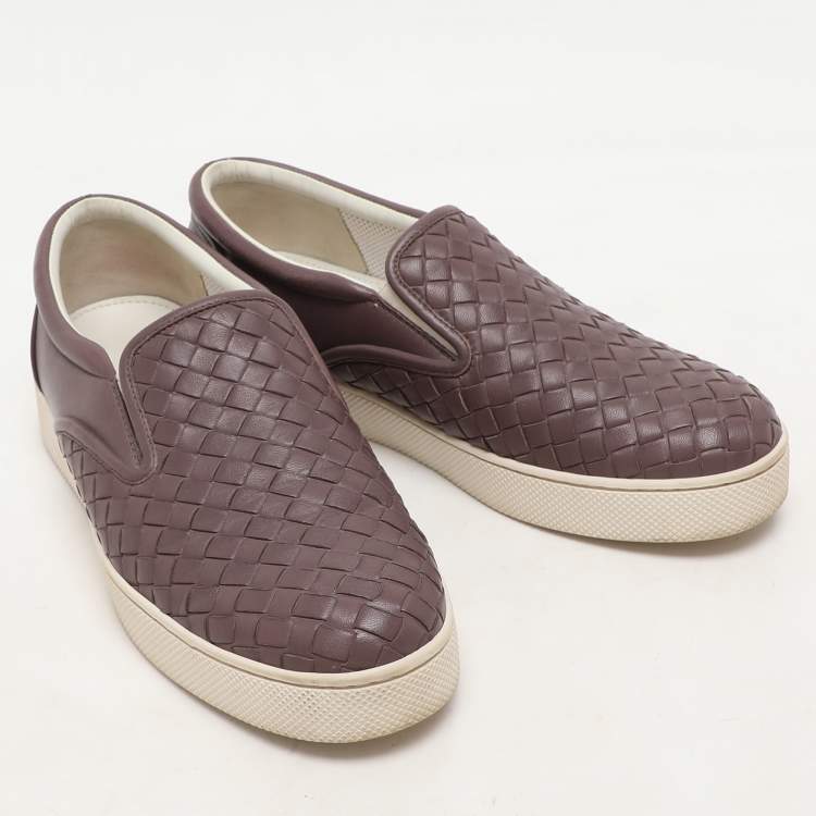Pre Owned Bottega Veneta Mauve Intrecciato Leather Dodger Slip on Sneakers Size 37