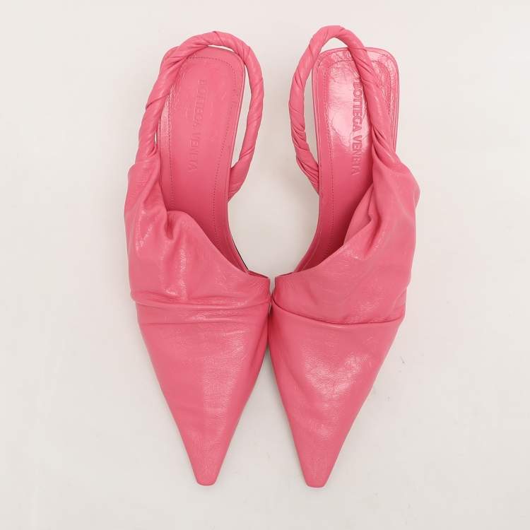 Pre Owned Bottega Veneta Pink Leather Pointed Toe Slingback Pumps Size 38.5