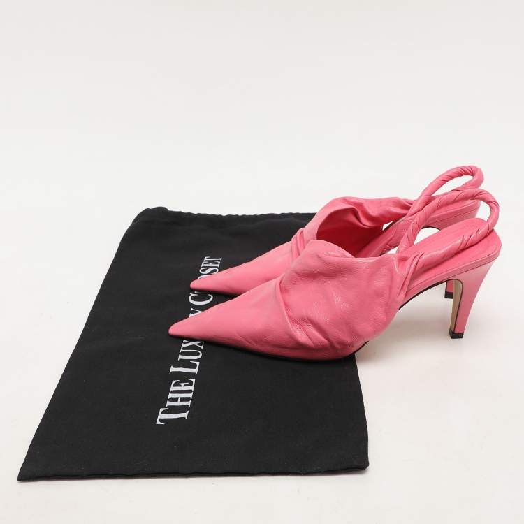 Pre Owned Bottega Veneta Pink Leather Pointed Toe Slingback Pumps Size 38.5