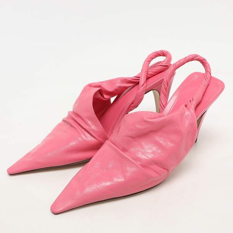Pre Owned Bottega Veneta Pink Leather Pointed Toe Slingback Pumps Size 38.5