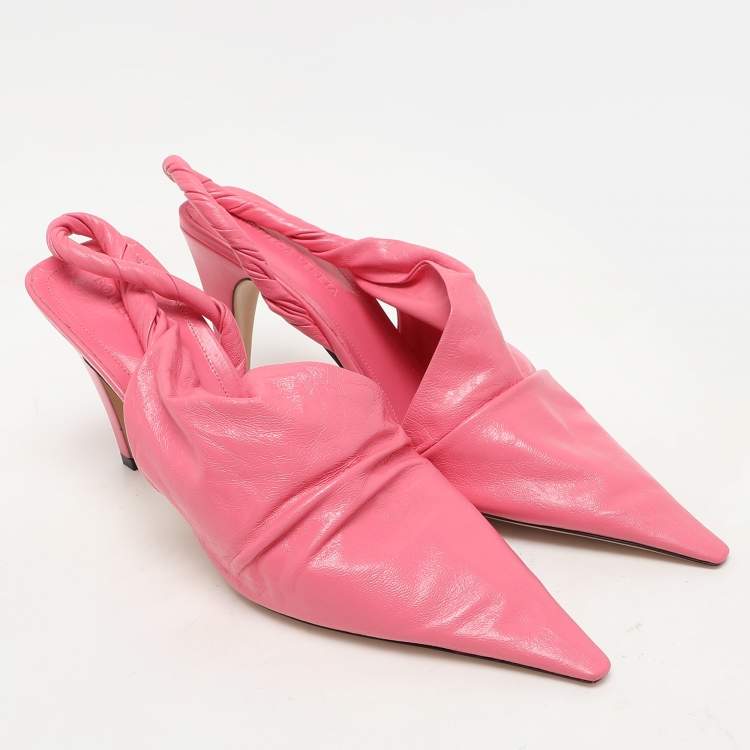 Pre Owned Bottega Veneta Pink Leather Pointed Toe Slingback Pumps Size 38.5
