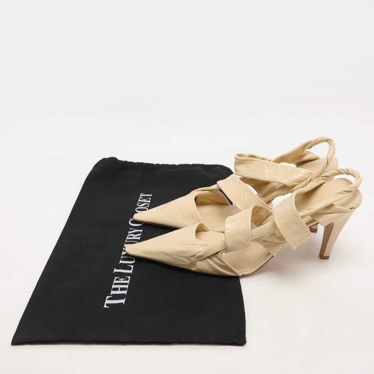 Pre Owned Bottega Veneta Cream Leather Strappy Slingback Pumps Size 39