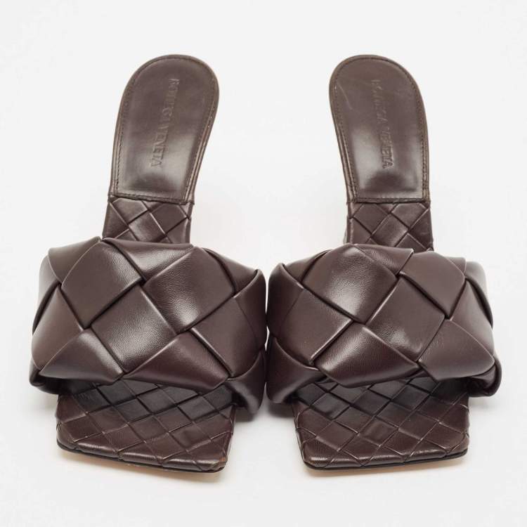 Pre Owned Bottega Veneta Dark Brown Intrecciato Leather Lido Mule Sandals Size 39