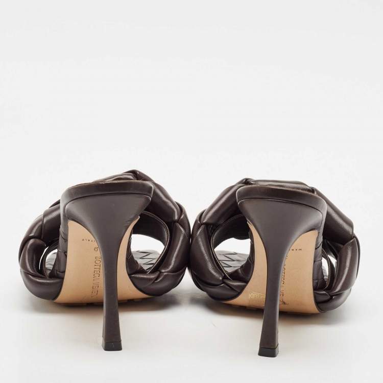 Pre Owned Bottega Veneta Dark Brown Intrecciato Leather Lido Mule Sandals Size 39