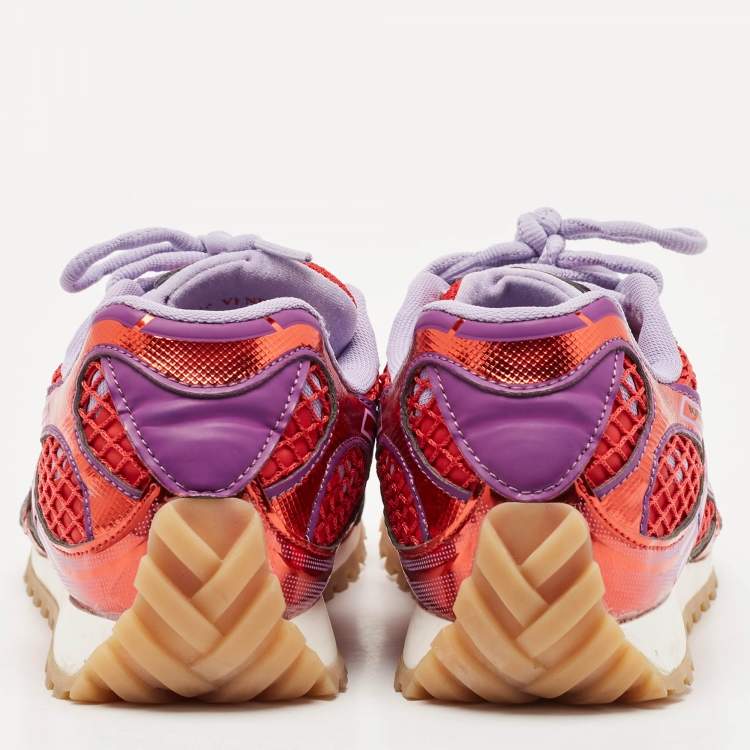 Pre Owned Bottega Veneta Purple/Red Mesh and Leather Orbit Sneakers Size 38