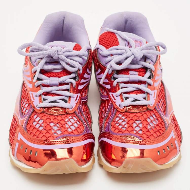 Pre Owned Bottega Veneta Purple/Red Mesh and Leather Orbit Sneakers Size 38