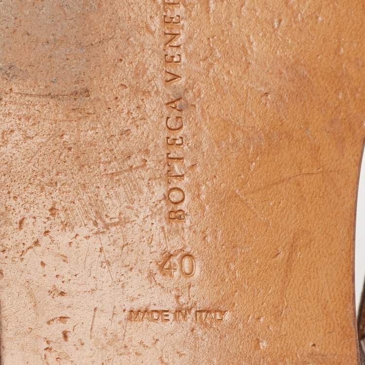 Pre Owned Bottega Veneta Bronze Intrecciato Leather Calvados Flat Sandals Size 40