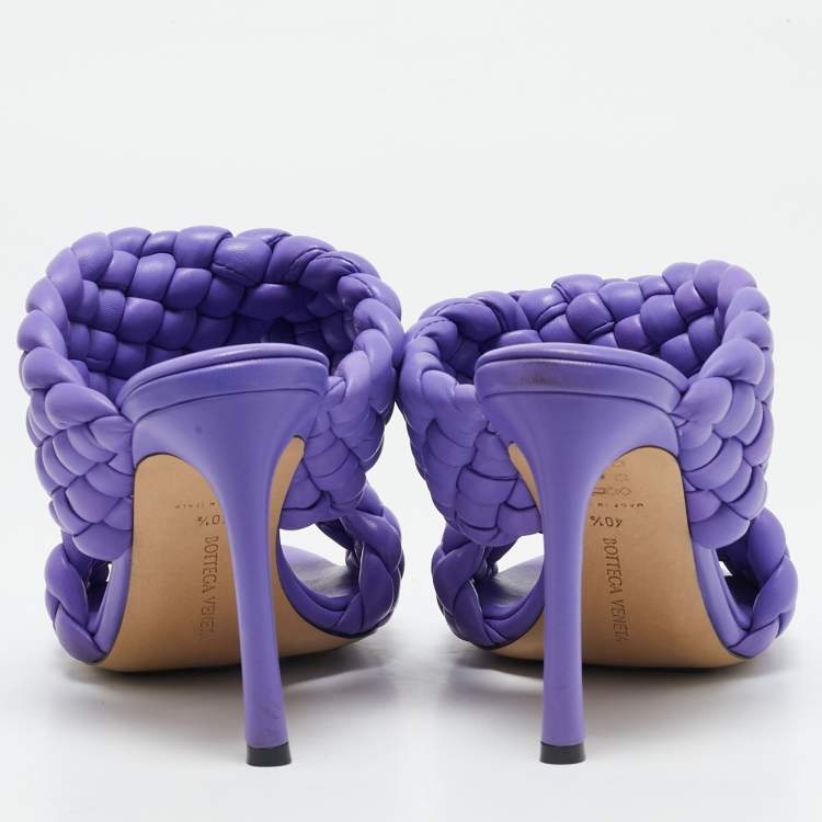 Pre Owned Bottega Veneta Purple Woven Leather Curve Slide Sandals Size 40.5