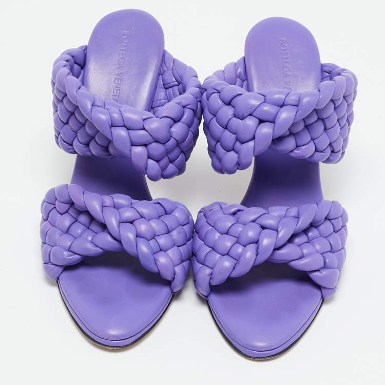 Pre Owned Bottega Veneta Purple Woven Leather Curve Slide Sandals Size 40.5