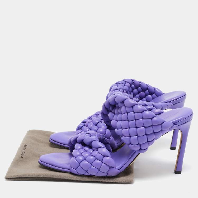 Pre Owned Bottega Veneta Purple Woven Leather Curve Slide Sandals Size 40.5
