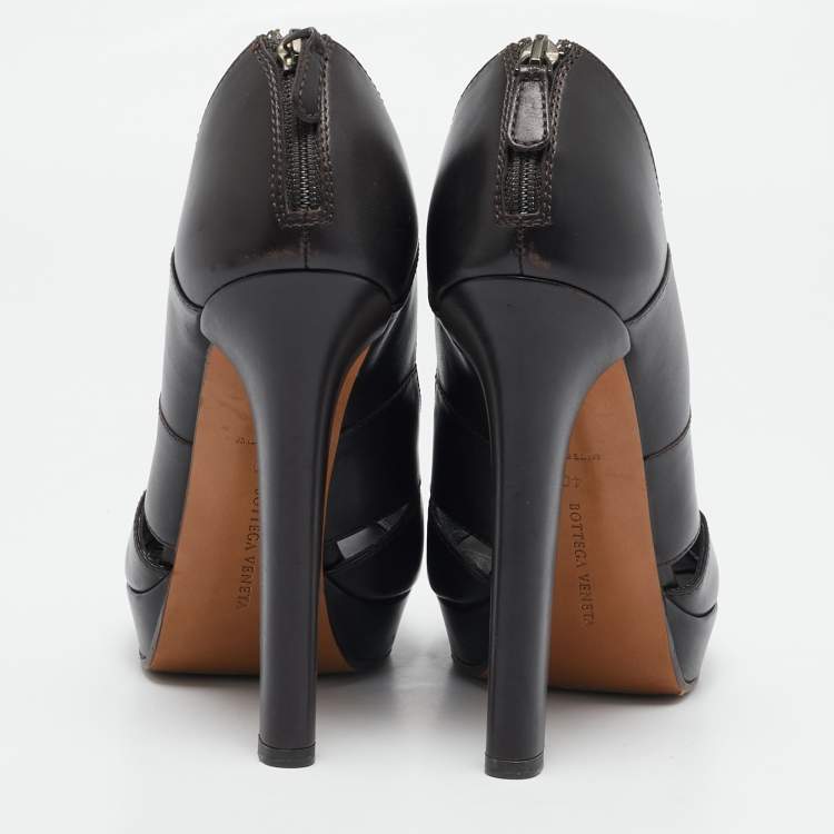 Pre Owned Bottega Veneta Brown Leather Peep Toe Pumps Size 40