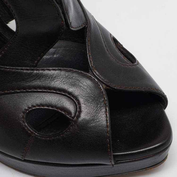 Pre Owned Bottega Veneta Brown Leather Peep Toe Pumps Size 40