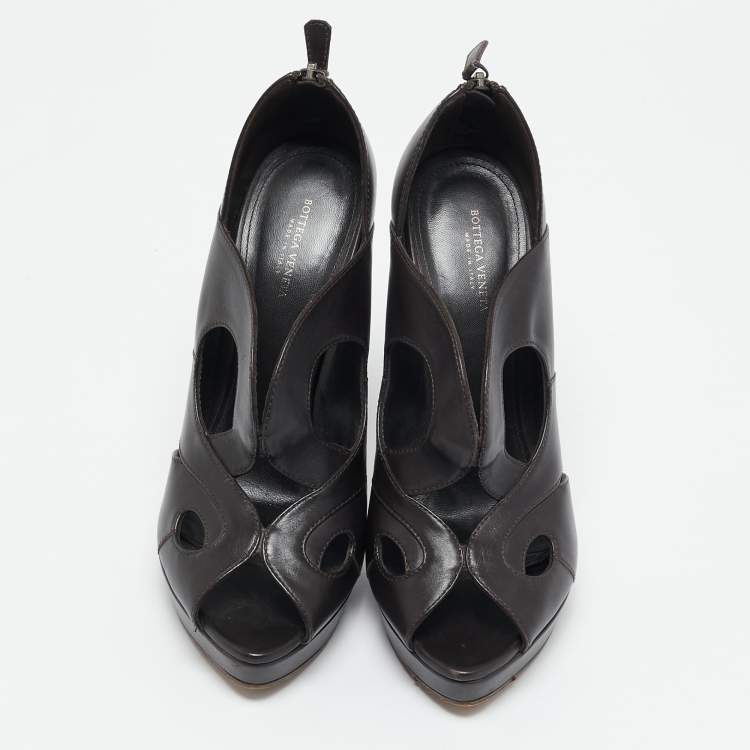 Pre Owned Bottega Veneta Brown Leather Peep Toe Pumps Size 40
