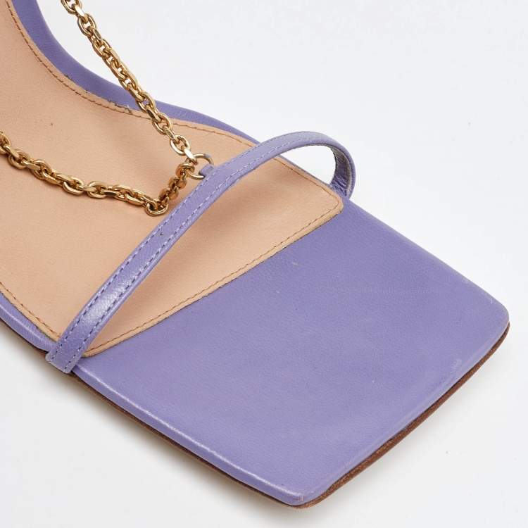 Pre Owned Bottega Veneta Purple Leather Chain Stretch Ankle Strap Sandals Size 38