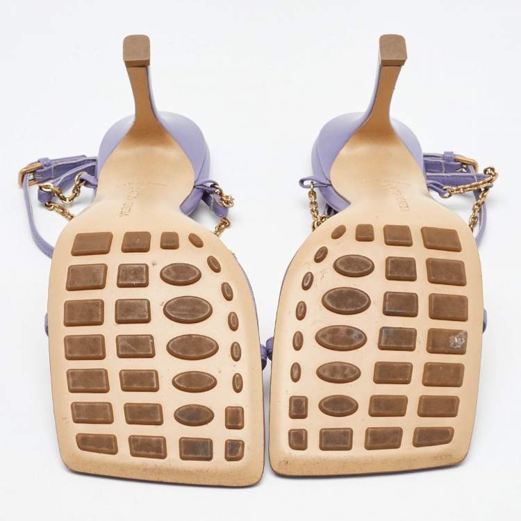 Pre Owned Bottega Veneta Purple Leather Chain Stretch Ankle Strap Sandals Size 38