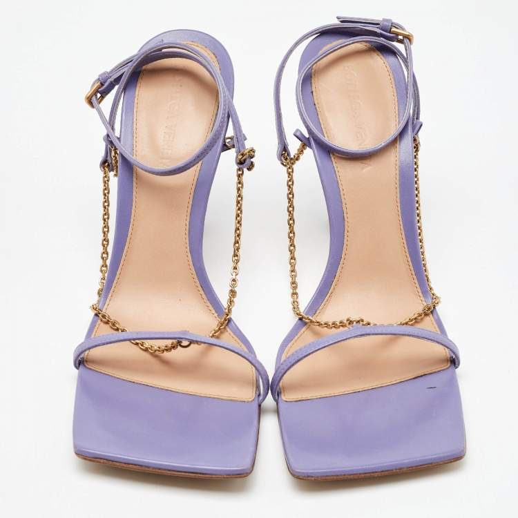 Pre Owned Bottega Veneta Purple Leather Chain Stretch Ankle Strap Sandals Size 38