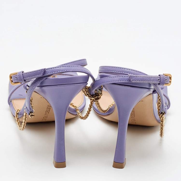 Pre Owned Bottega Veneta Purple Leather Chain Stretch Ankle Strap Sandals Size 38