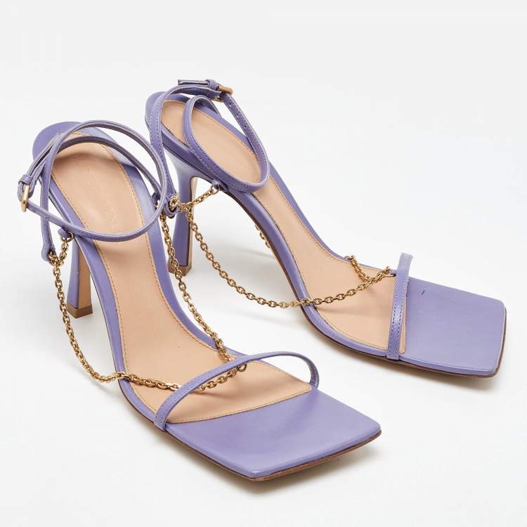 Pre Owned Bottega Veneta Purple Leather Chain Stretch Ankle Strap Sandals Size 38