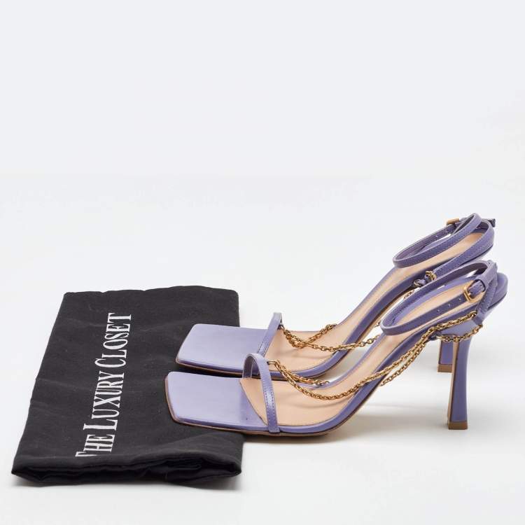 Pre Owned Bottega Veneta Purple Leather Chain Stretch Ankle Strap Sandals Size 38