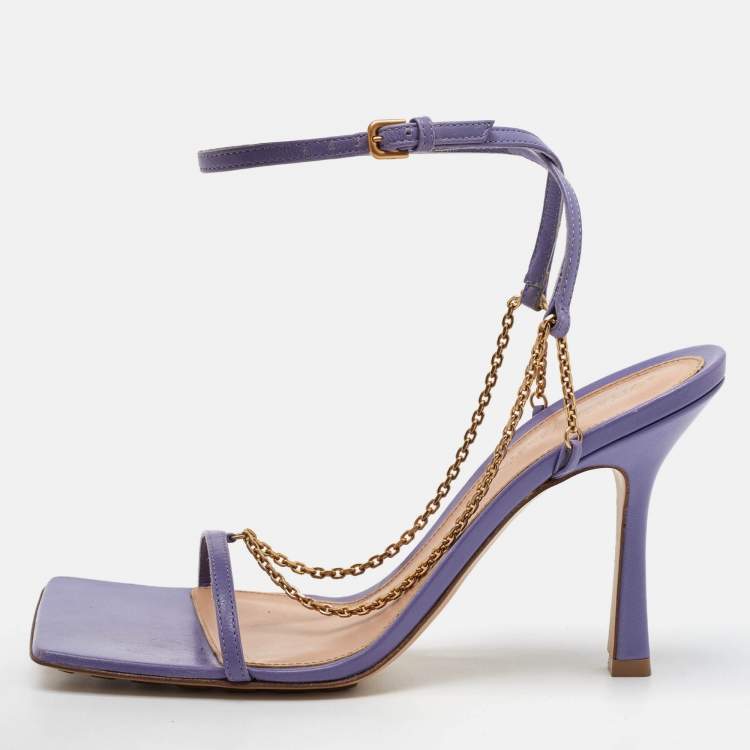 Pre Owned Bottega Veneta Purple Leather Chain Stretch Ankle Strap Sandals Size 38