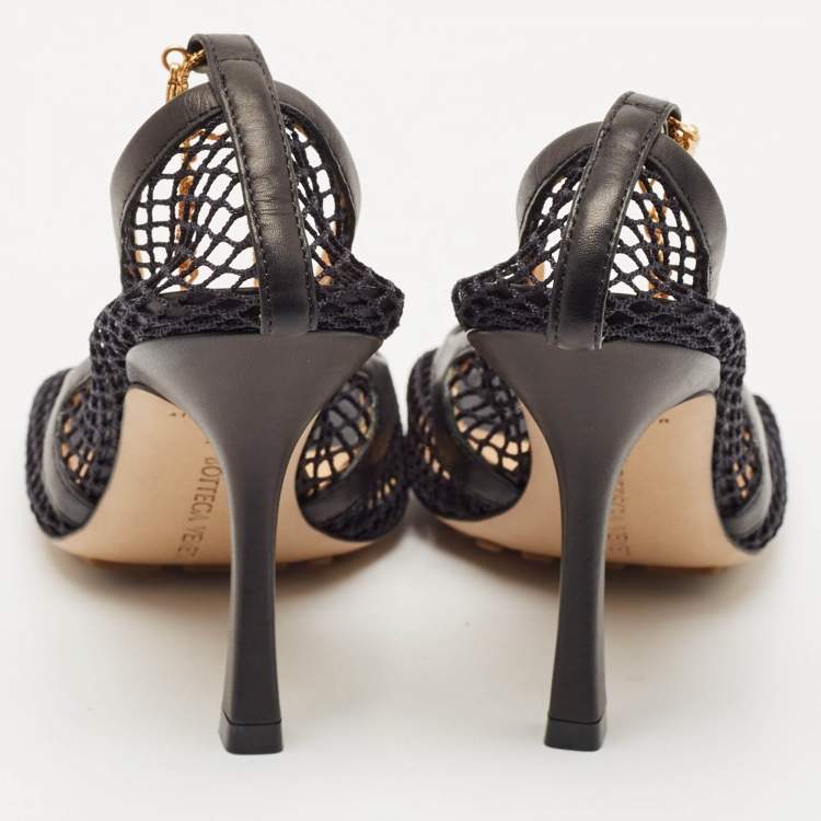 Pre Owned Bottega Veneta Black Mesh and Leather Chain Stretch Pumps Size 35