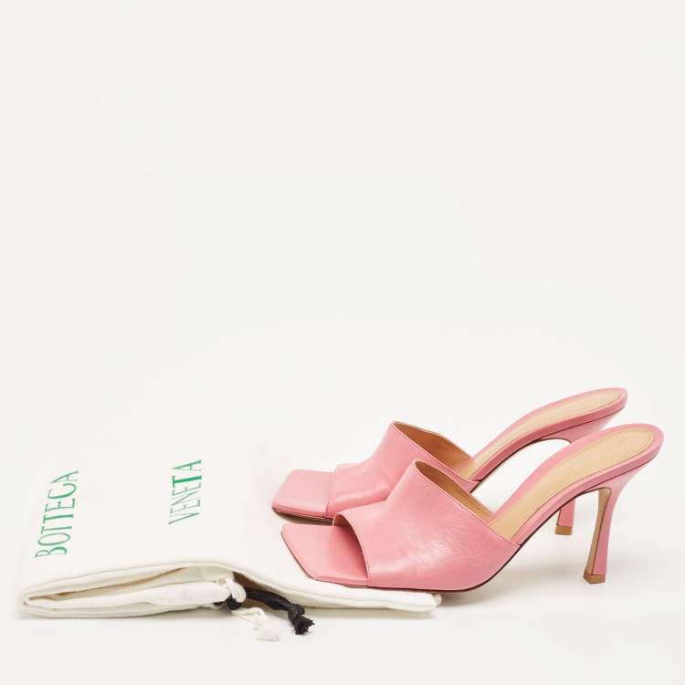 Pre Owned Bottega Veneta Pink Leather Stretch Square Toe Slide Sandals Size 40