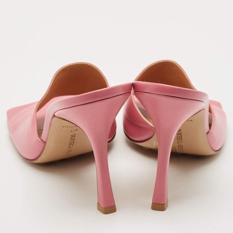 Pre Owned Bottega Veneta Pink Leather Stretch Square Toe Slide Sandals Size 40