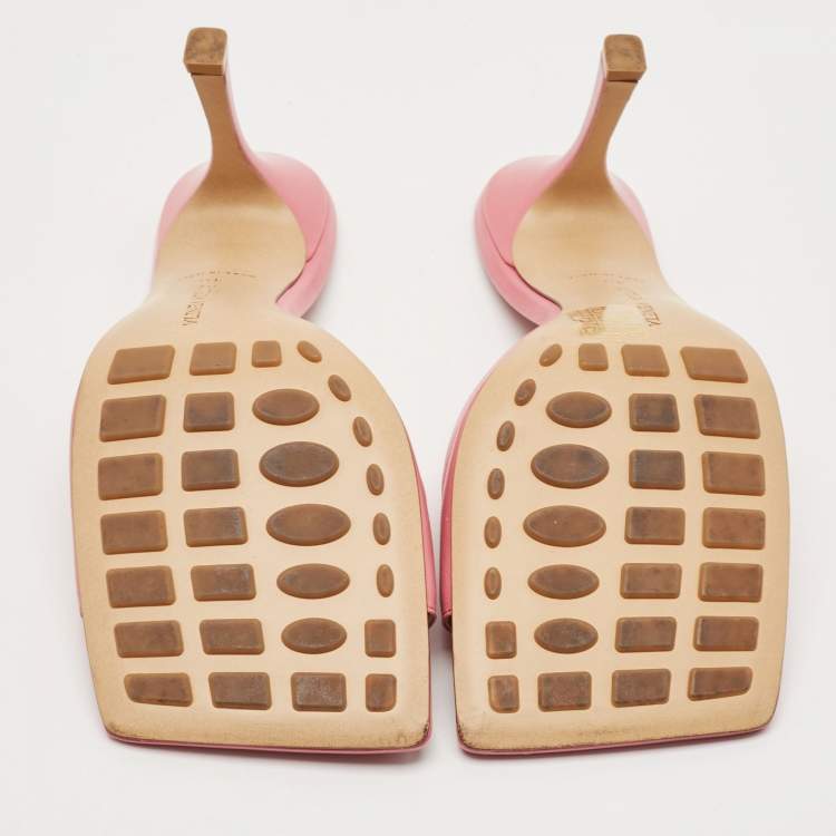 Pre Owned Bottega Veneta Pink Leather Stretch Square Toe Slide Sandals Size 40