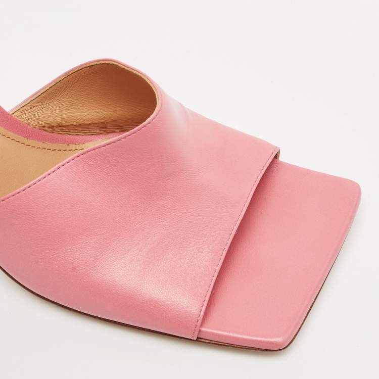 Pre Owned Bottega Veneta Pink Leather Stretch Square Toe Slide Sandals Size 40