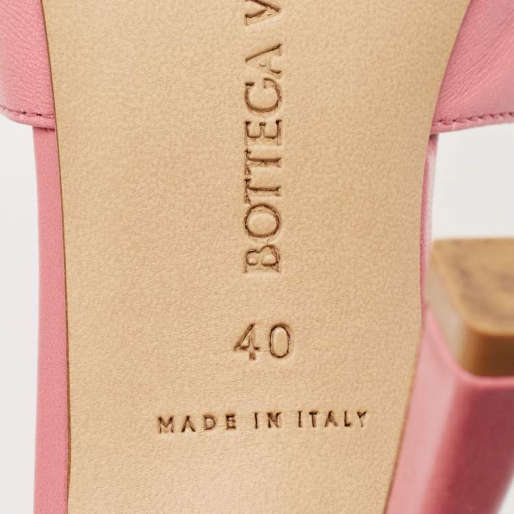 Pre Owned Bottega Veneta Pink Leather Stretch Square Toe Slide Sandals Size 40